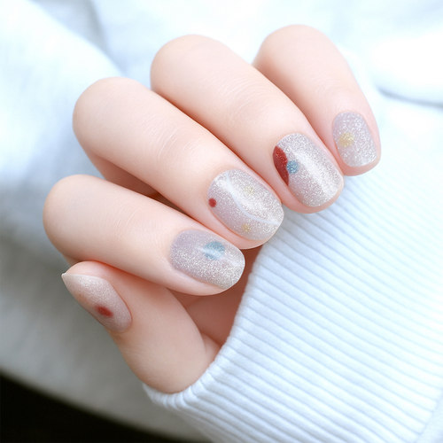 荔枝君半固化凝胶美甲贴纸UV灯烤甲油胶膜时尚彩色波点显白LD064