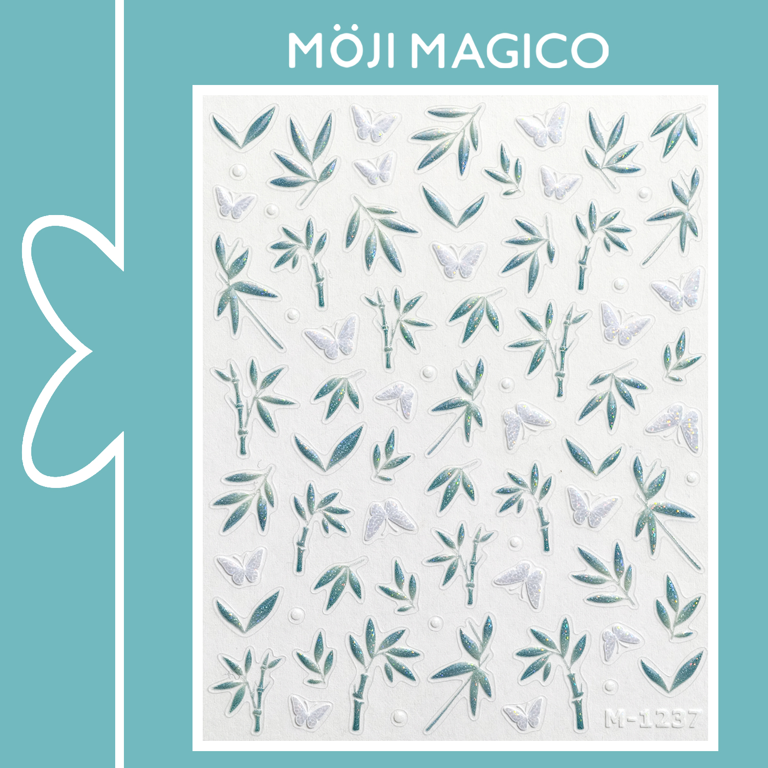 茉季中国风清冷竹子闪粉美甲贴纸防水指甲贴装饰贴花饰品M1237