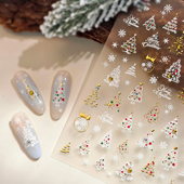 茉季 圣诞节圣诞树烫金点钻美甲贴纸防水指甲贴装 饰贴花饰品TL274