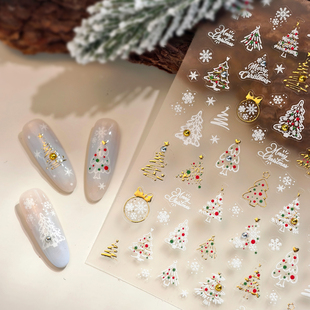 茉季 饰贴花饰品TL274 圣诞节圣诞树烫金点钻美甲贴纸防水指甲贴装