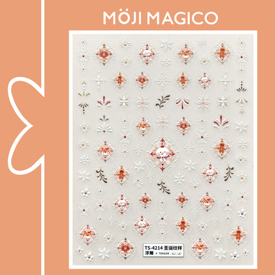 茉季圣诞雪花纹样立体浮雕美甲贴纸防水指甲贴装饰贴花饰品4214
