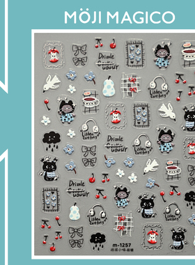 茉季游园小猫猫咪立体浮雕美甲贴纸防水指甲贴装饰贴花饰品M1257