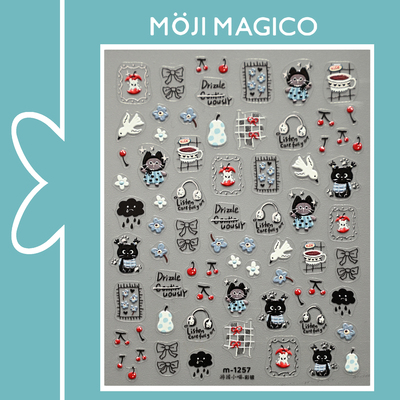茉季游园小猫猫咪立体浮雕美甲贴纸防水指甲贴装饰贴花饰品M1257