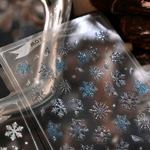 茉季 496 梦幻雪花冬日果冻胶玻璃碎美甲贴纸防水指甲贴饰品kx495