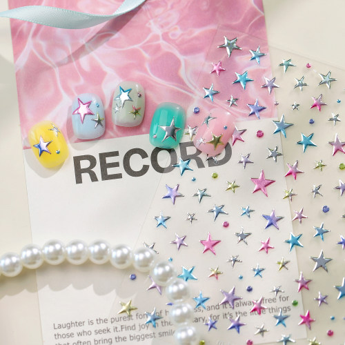 茉季渐变金属小星星浮雕美甲贴纸防水指甲贴装饰贴花饰品M1430