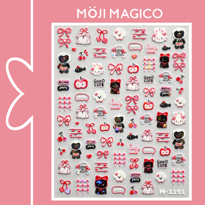 茉季蝴蝶结小黑猫ins风玻璃碎美甲贴纸防水指甲贴装饰饰品M1191