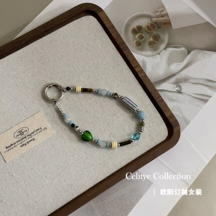ins风绿色爱心撞色手机链不规则百搭多用包挂件   320862