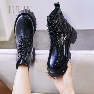 英伦风厚底马丁靴女秋冬季 真皮系带网红isn短靴单靴清仓 新款 薄款