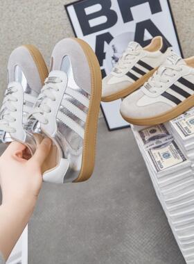 真皮德训鞋女2024秋季新款源头系带平底防滑软底舒适学生鞋百搭款