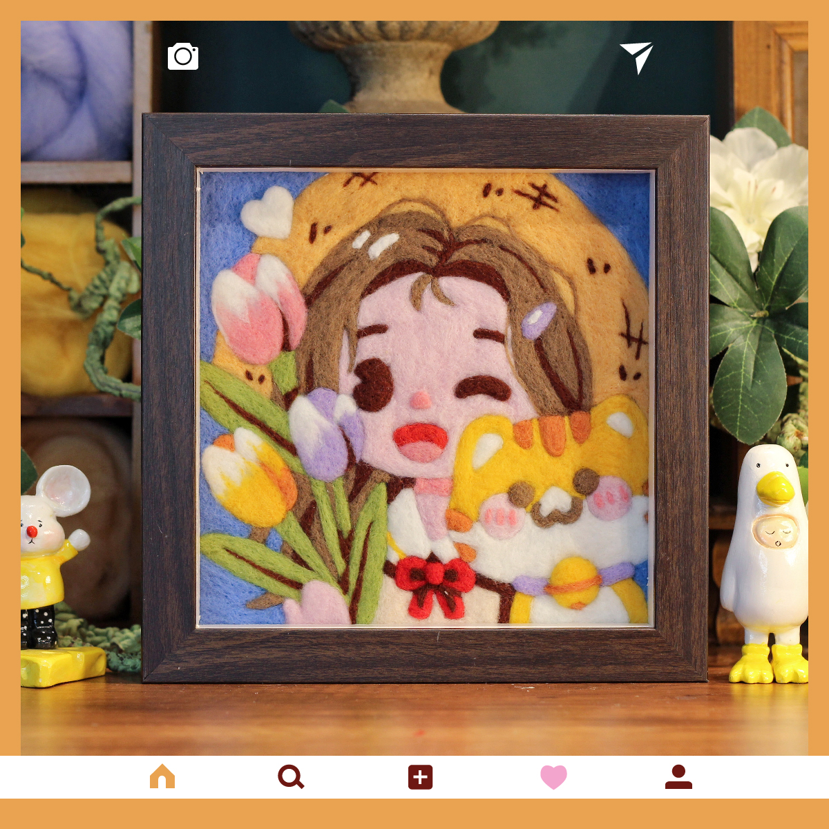 捧花少女羊毛毡戳戳乐diy相框画材料包送闺蜜女友生日情人节礼物