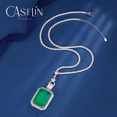 OF 美【高定】绿色方形经典时尚豪华气质项链 ~6483【春节/平安】