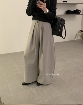 sky61871秋新款时尚显瘦高腰直筒阔腿裤弯刀裤女宽松休闲百搭长裤