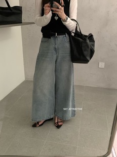 sky3006韩国2025秋冬季新款时尚显瘦直筒牛仔裤女遮大腿阔腿裤子