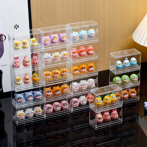 萌粒展示收纳盒架盲盒乐高摆件防尘柜亚克力迷你手办可叠加透明盒