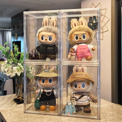 labubu公仔展示架拉布布展示盒透明展示柜毛绒收纳盒泡泡玛特盲盒