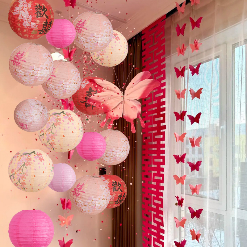 婚房布置套装结婚客厅拉花灯笼瀑