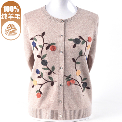 妈妈100%纯羊毛开衫外套