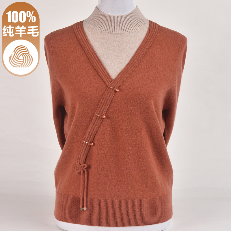 妈妈秋冬新款100纯羊毛衫