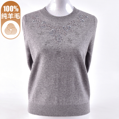 妈妈毛衣秋装100%纯羊毛衫中老年