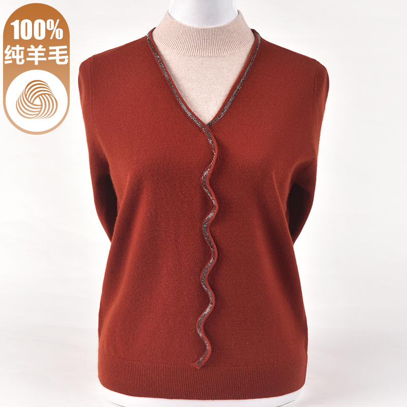 妈妈秋冬季100纯羊毛衫女