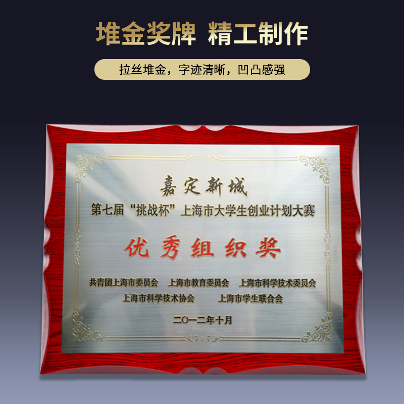 不锈钢拉丝堆金 先进单位优秀组织奖牌匾 品牌授权加盟牌奖牌定做