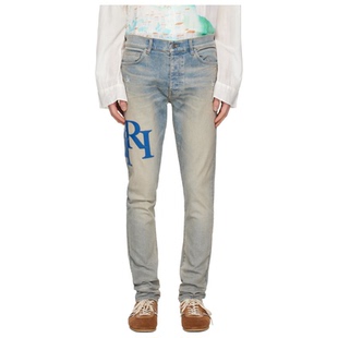 Logo Staggered 藍色 登山徒步輕 牛仔褲 男運動褲 Skinny Amiri