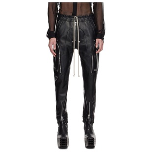 皮革工裝 RICKOWENS 黑色 Bauhaus 男 褲