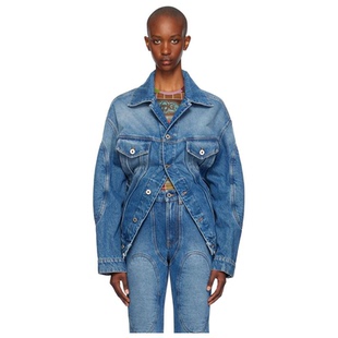 藍色 Jean Paul Gaultier 牛仔夾克短外套女輕便戶外舒 Lacing
