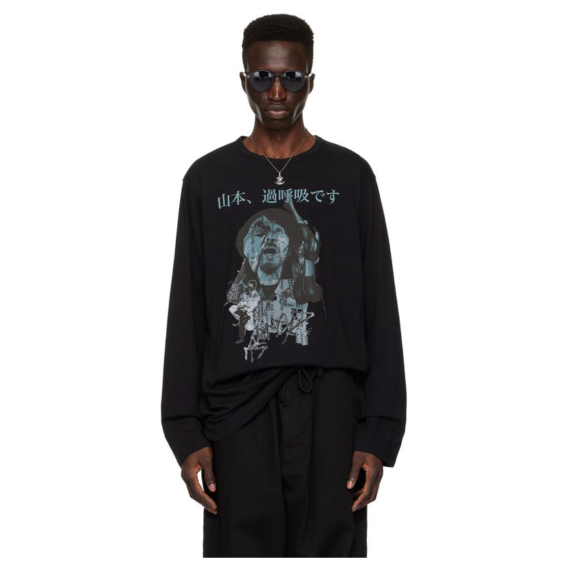 yohji yamamoto 山本耀司 黑色印花长袖 t 恤男