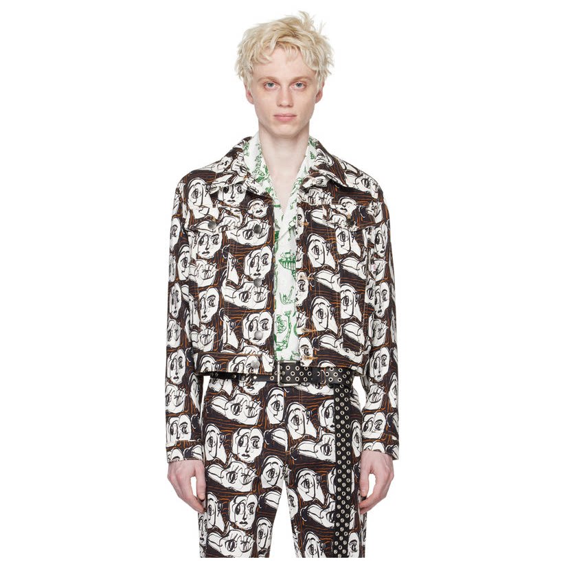 charles jeffrey loverboy 海军蓝  白色 art 牛仔夹克短外套男