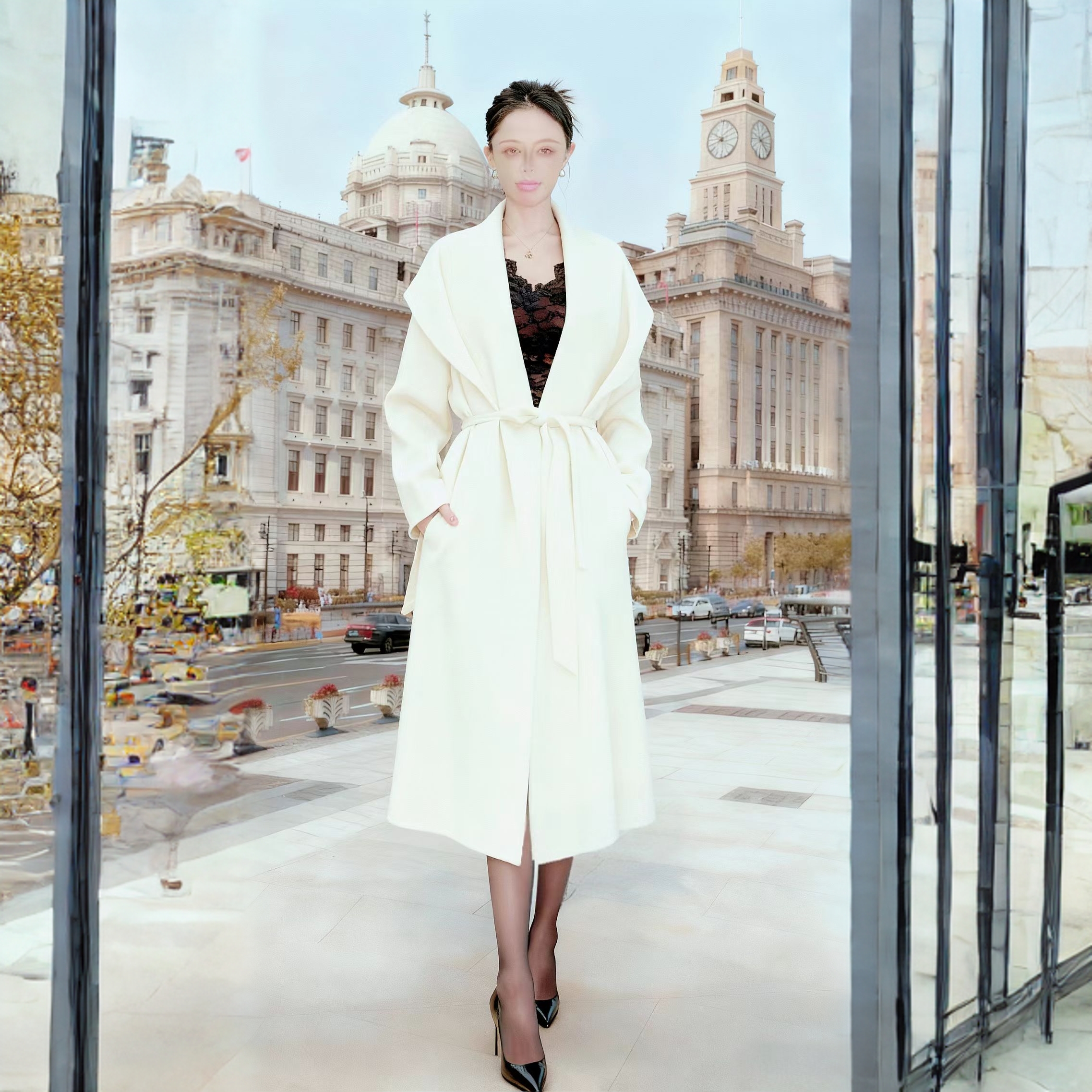 海伦娜轻奢廓形大翻领毛呢外套