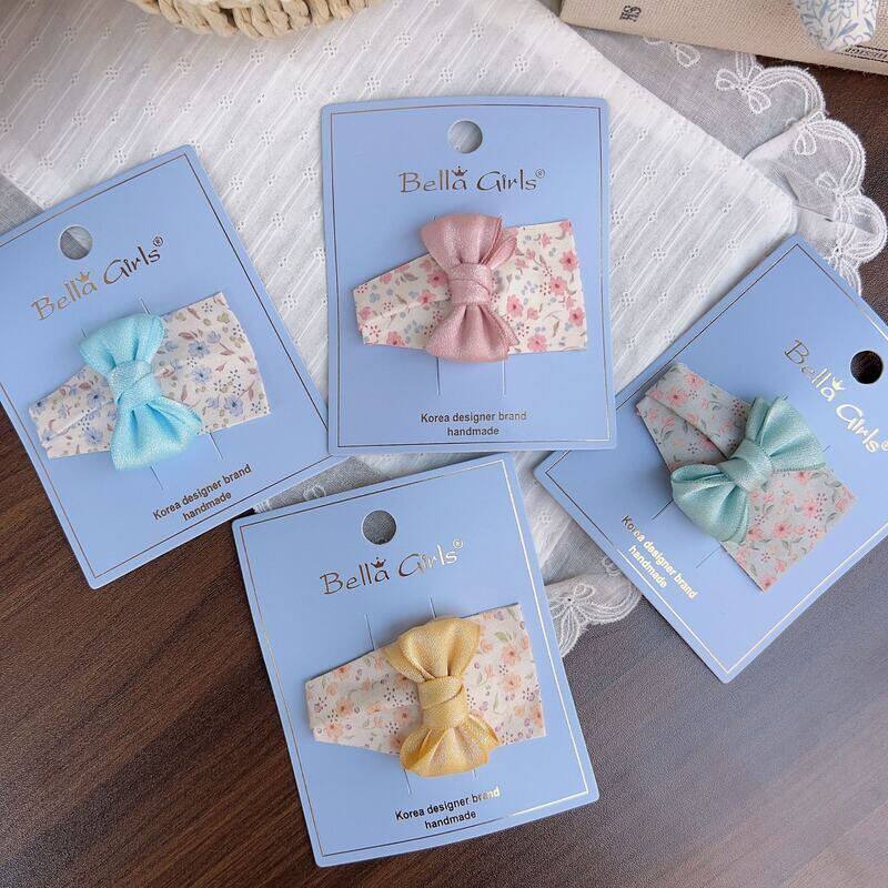 满88包邮新款春天韩版可爱儿童发夹甜美布艺碎花蝴蝶结刘海BB夹小