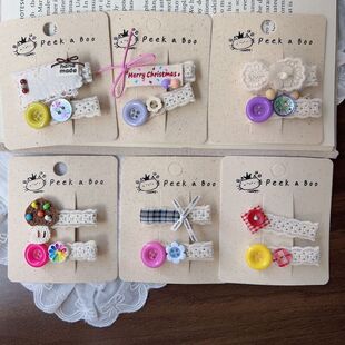 韩国蕾丝花边彩色纽扣串珠字母花朵儿童刘海夹个性 边夹 包邮 满88