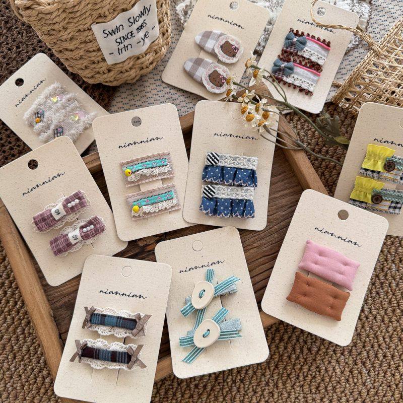 满88包邮手作褶皱bb刘海边夹布艺发卡蝴蝶结念念发饰儿童碎发侧夹