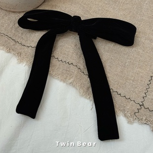 本期推荐~百搭洋气进口高端丝绒长飘带黑色蝴蝶结发夹顶夹发饰