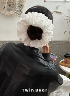 高版本 重工加大加宽白色纯棉花边发圈黑色大号肥肠圈发圈发绳