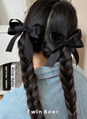 jisoo智秀巴黎时装周同款黑色缎面蝴蝶结发夹边夹双马尾发饰头饰