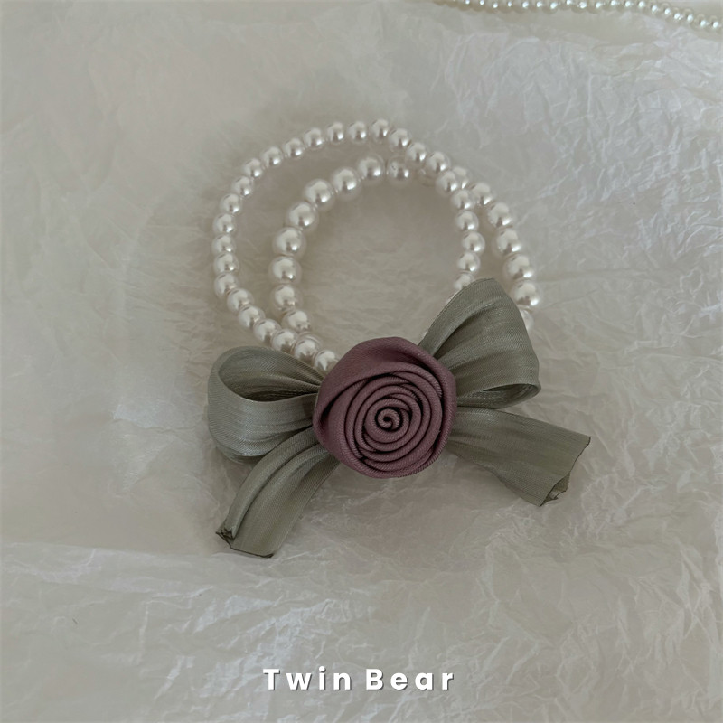 精致感 玫瑰花朵发圈头饰高弹力扎头发饰后脑勺盘发头绳韩国皮筋