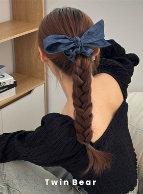 复古甜心~挺阔感牛仔蝴蝶结发圈皮筋马尾皮肠圈绑头发发绳女韩国