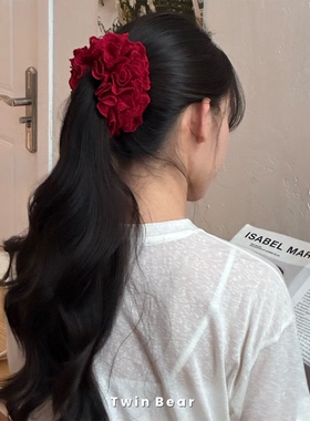 三色可选 减龄少女心花苞荷叶边香蕉夹马尾夹竖夹发饰头饰女甜美