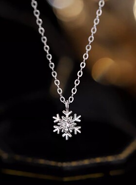 S999纯银雪花项链女生款轻奢颈链毛衣链高级锁骨链银饰生日礼物送