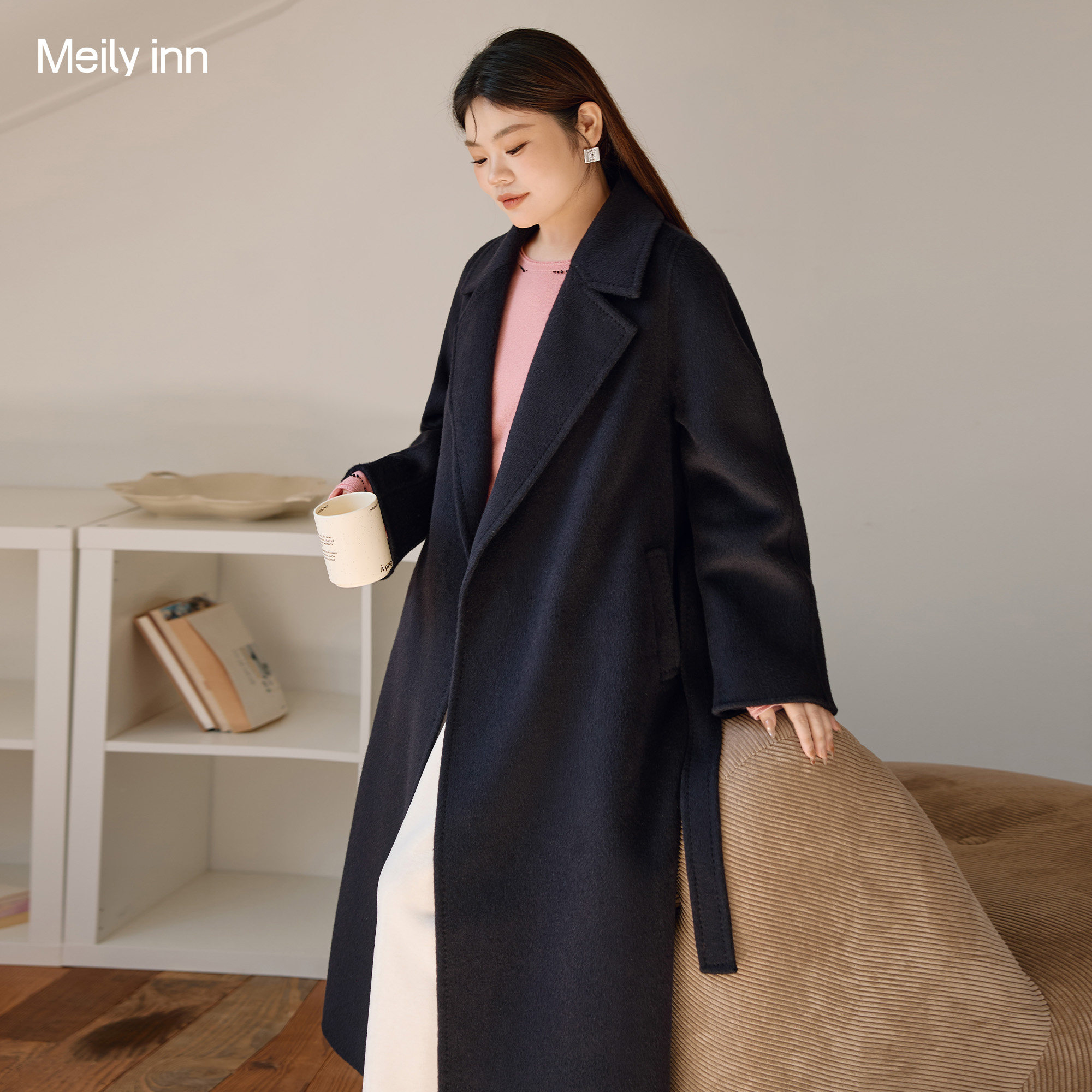 美丽客栈大码女装长款毛呢外套2025冬新款胖mm翻领羊毛羊绒大衣女