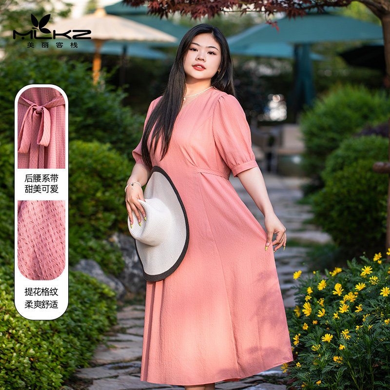 美丽客栈国色天香大码连衣裙夏夏夏季高腰大码女装连衣裙