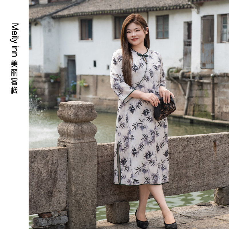 【翠竹幽梦】美丽客栈大码女装连衣裙复古典雅气质奢华显瘦长裙夏