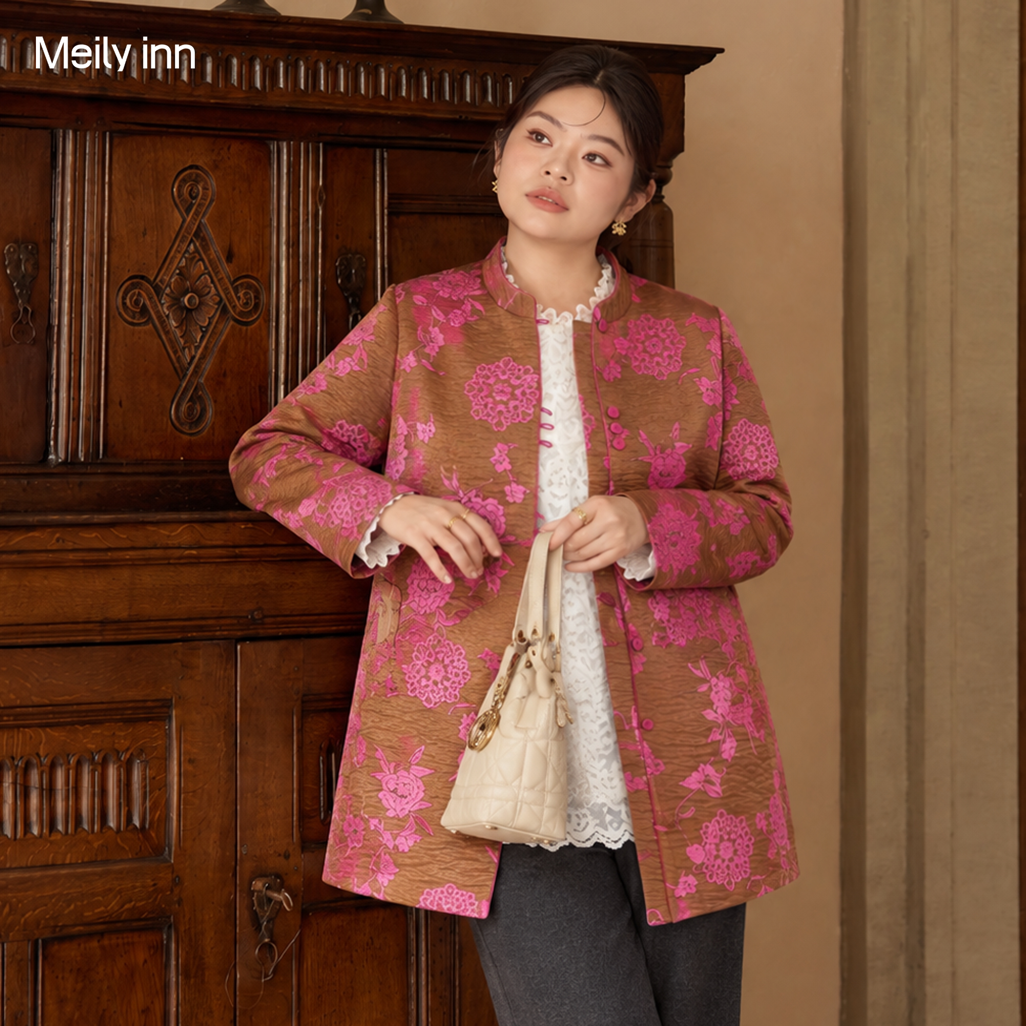 美丽客栈高端女装新中式国风加厚棉衣外套女大码胖mm时髦棉服秋冬