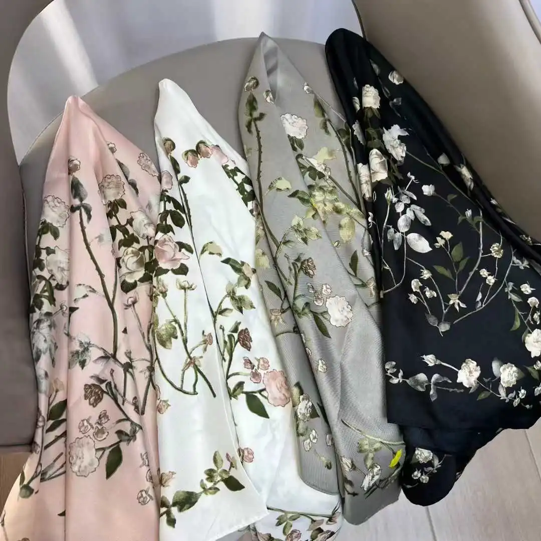 绕韵法式复古涤纶玫瑰花卉仿真丝植物花卉数码印花方巾春夏scarf