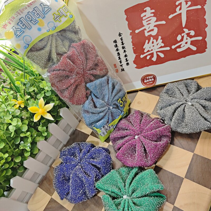 出口韩国刷碗刷锅钢丝洗碗擦不伤锅去污蝴蝶结清洁球花朵型不锈钢