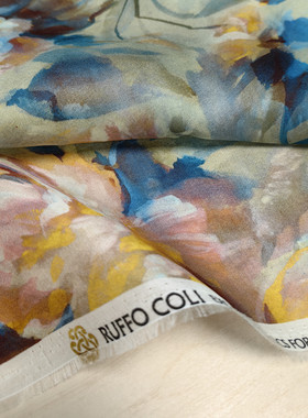 意大利进口RUFFO COLI 高定真丝欧根缎印花面料 连衣裙布料