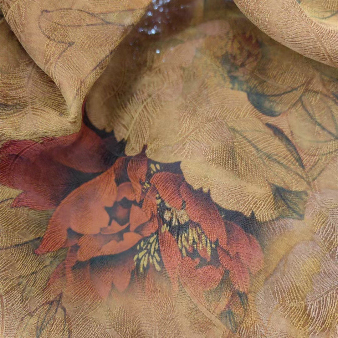 重磅提花真丝香云纱面料 旗袍中式布料