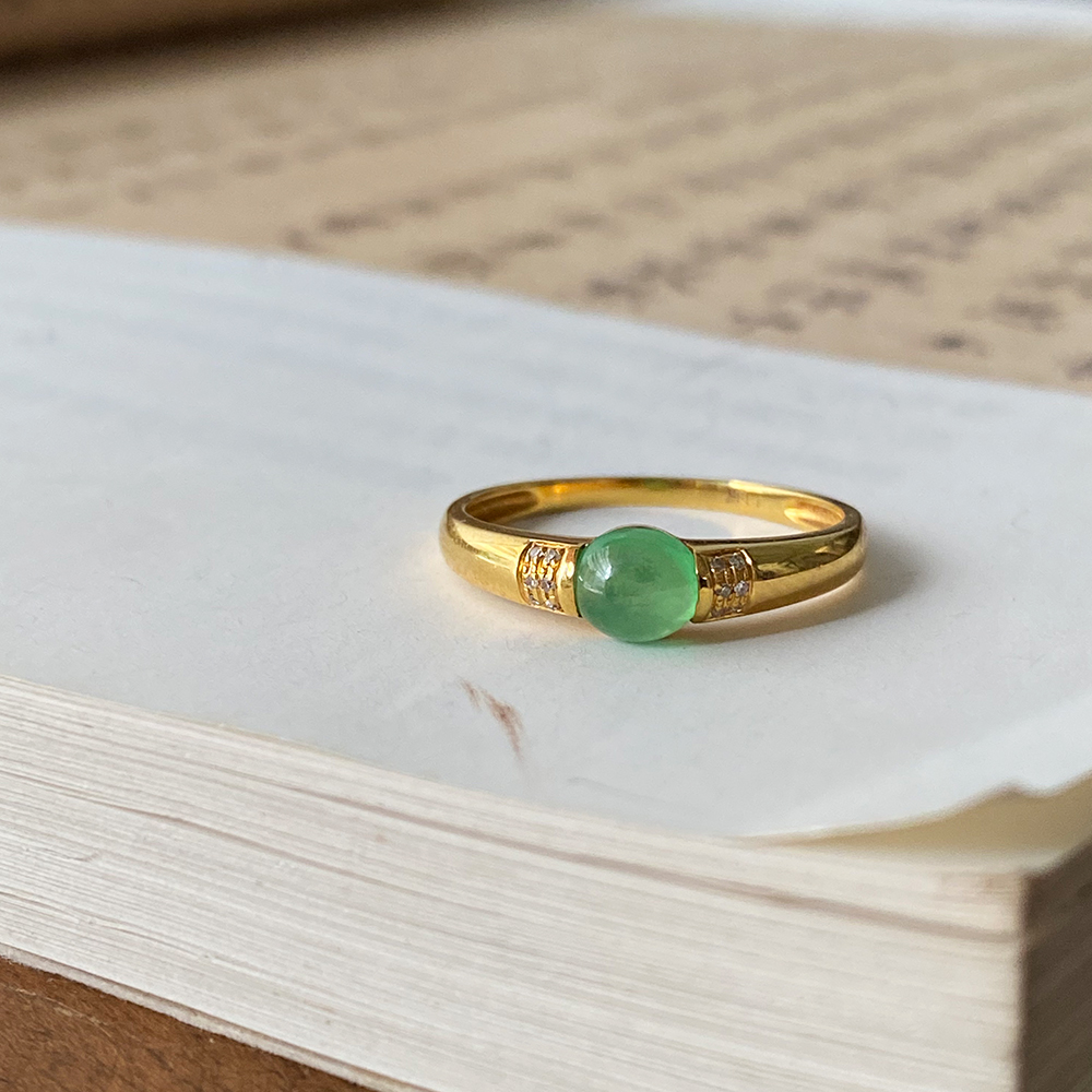 【元气】双11女戒指缅甸翡翠A货炸光甜色蛋面18K小众别致现货特价